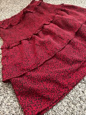 Dorothy Perkins - Red Leopard Print Smocked Ruffle Skirt